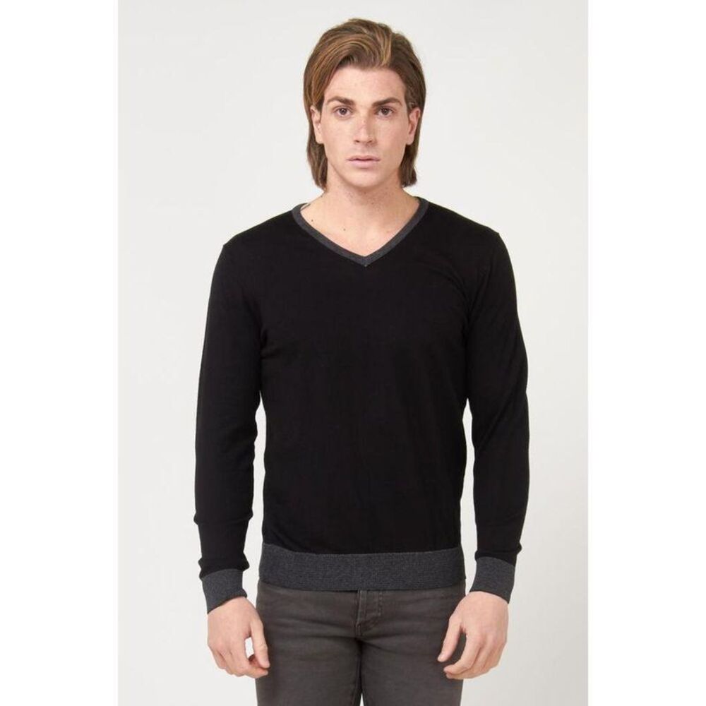 Gas Cotton Crewneck Sweatshirt with Ribbed Trims Men Black Sweaters